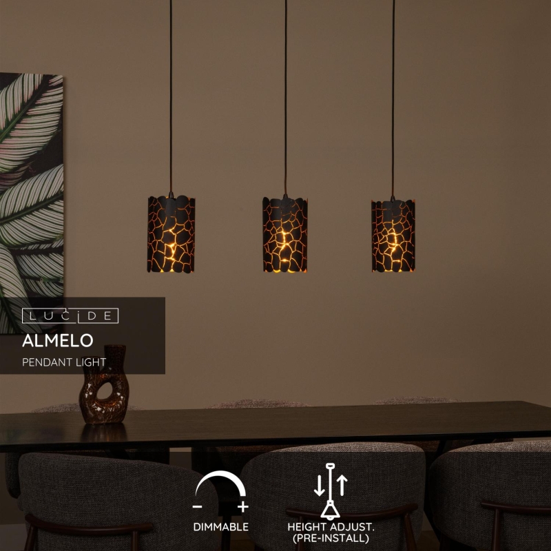 Lucide ALMELO - Závesné svietidlo - 3xE27 - Čierne